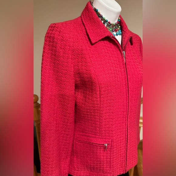 Coldwater Creek Pink Embroidered Geometric Design Zip Up Blazer Sz 8 Fully Lined - Picture 5 of 14